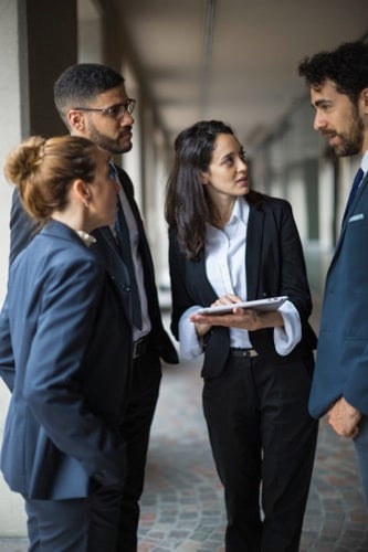Consultant speaking with attorneys